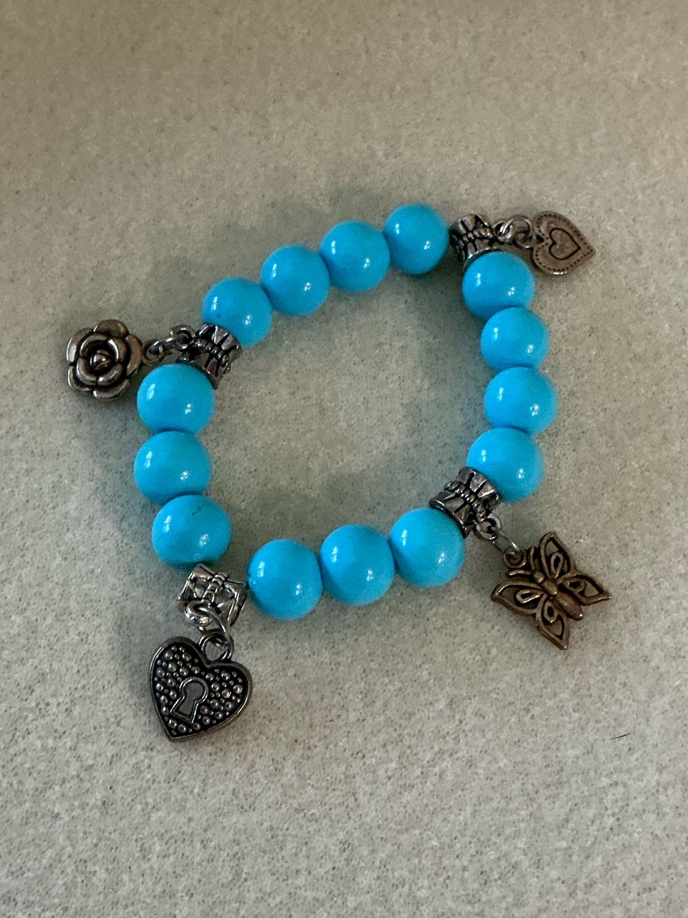 Turquoise Beaded Charm Bracelet with Silver Accents - Women Jewelry